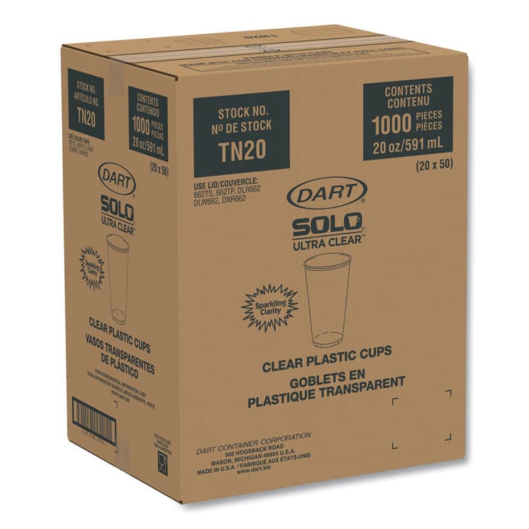 DART Ultra Clear PETE Cold Cups, 20 oz, Plastic, Clear, 50/Sleeve, 20 Sleeves/Carton (DCCTN20) thumbnail 2
