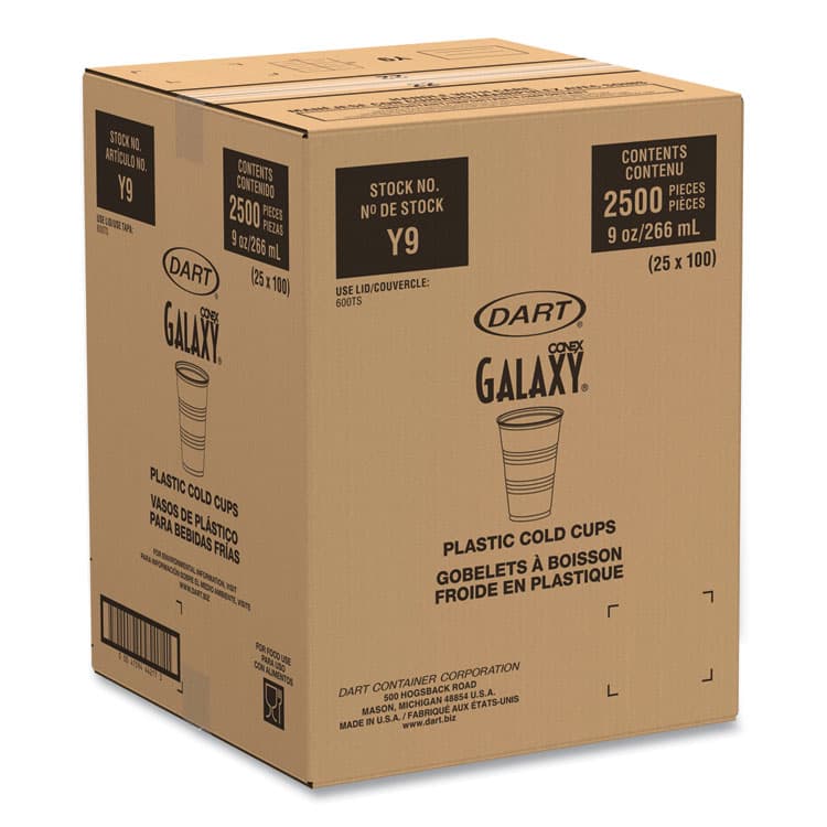 DART High-Impact Polystyrene Cold Cups, 9 oz, Plastic, Translucent, 100/Sleeve, 25 Sleeves/Carton (DCCY9CT) thumbnail 2
