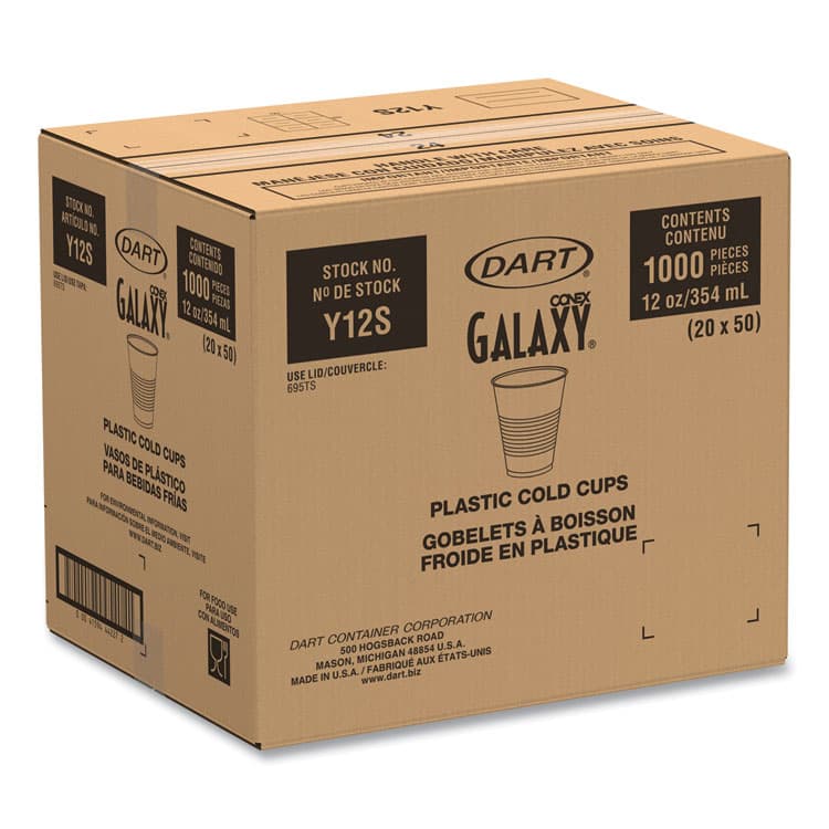 DART High-Impact Polystyrene Squat Cold Cups, 12 oz, Plastic, Translucent, 50/Sleeve, 20 Sleeves/Carton (DCCY12S) thumbnail 2