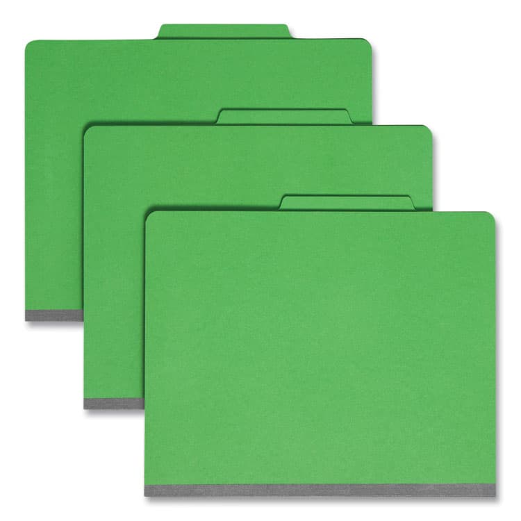 SMEAD MANUFACTURING CO. Colored Top Tab Classification Folders, 2/5-Cut Tab, Expands 2", 1 Divider, 4 SafeSHIELD Fasteners, Letter Size, Green, 10/BX (SMD13702)