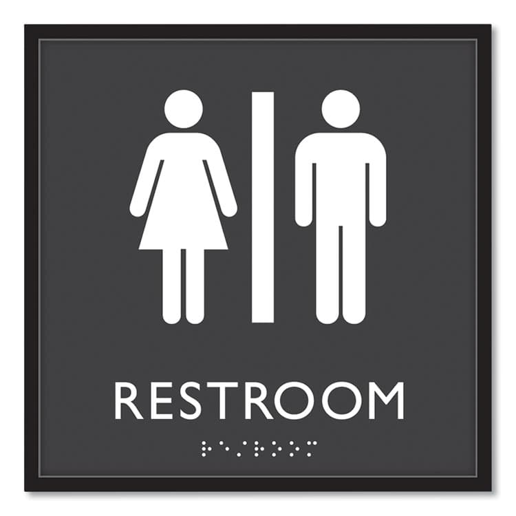 U. S. STAMP & SIGN ADA Sign, Unisex Restroom, Plastic, 8 x 8, Clear/White (USS66910)