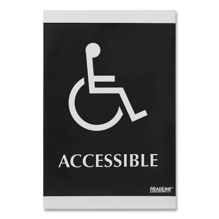 U. S. STAMP & SIGN Century Series Office Sign, Accessible, 6 x 9, Black/Silver (USS4764)