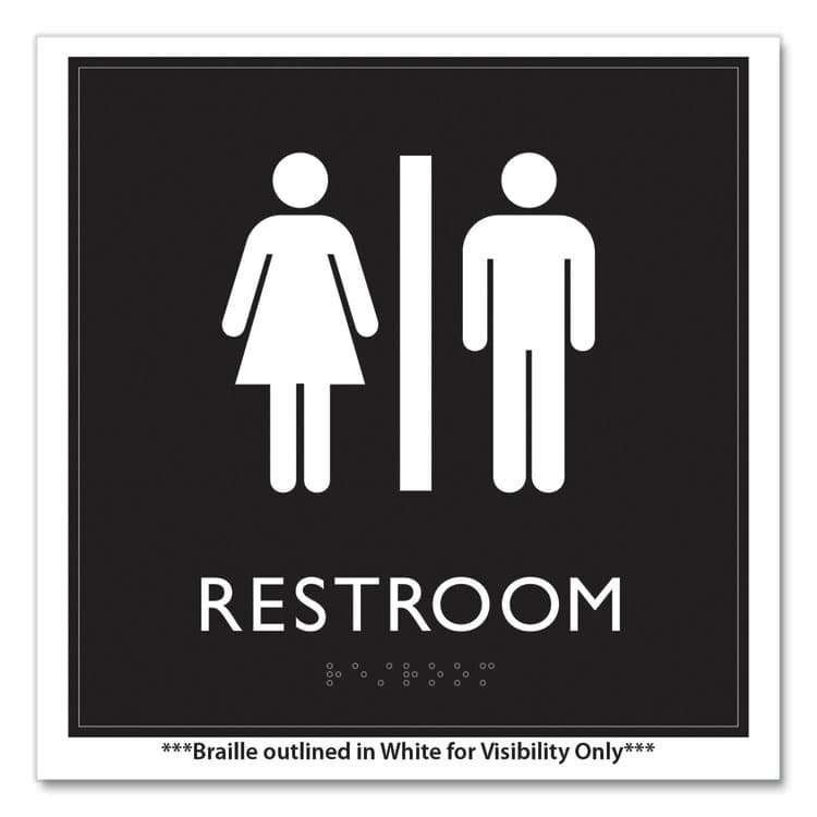U. S. STAMP & SIGN ADA Sign, Unisex Restroom, Plastic, 8 x 8, Clear/White (USS66910) thumbnail 2