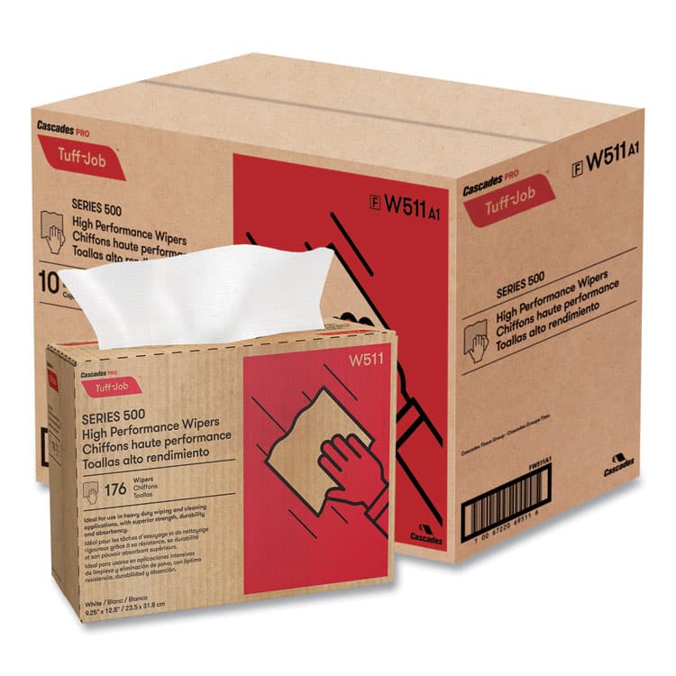 CASCADES TISSUE GROUP Tuff-Job S500 High Performance Wipers, 9.25 x 12.5, White, 176/Box, 10 Box/Carton (CSDW511) thumbnail 4