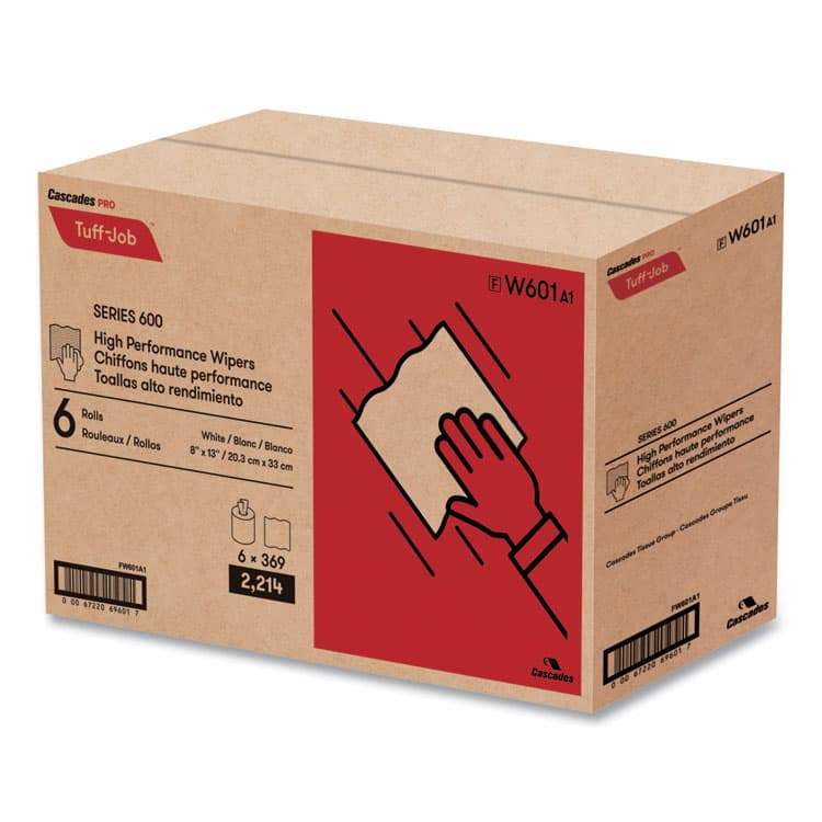 CASCADES TISSUE GROUP Tuff-Job Spunlace Towels, Centerpull Roll, 8 x 13, White, 369 Sheets/Roll, 6/Carton (CSDW601) thumbnail 2