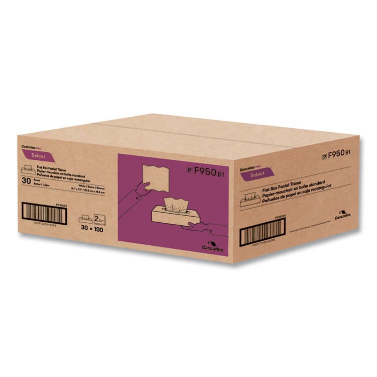 CASCADES TISSUE GROUP Select Flat Box Facial Tissue, 2-Ply, White, 100 Sheets/Box, 30 Boxes/Carton (CSDF950) thumbnail 3