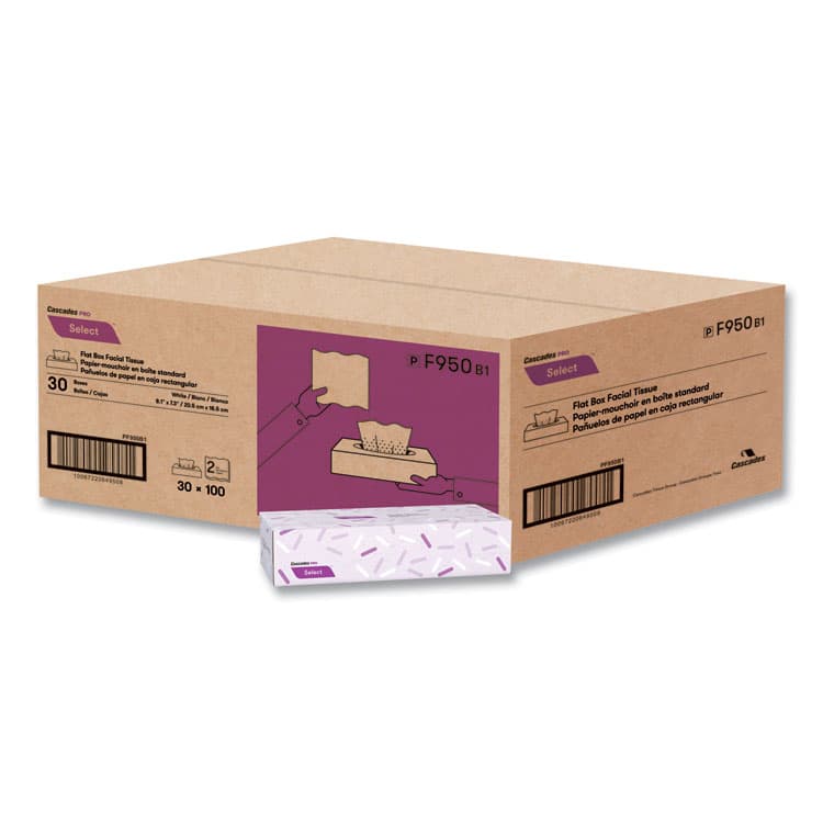 CASCADES TISSUE GROUP Select Flat Box Facial Tissue, 2-Ply, White, 100 Sheets/Box, 30 Boxes/Carton (CSDF950) thumbnail 4
