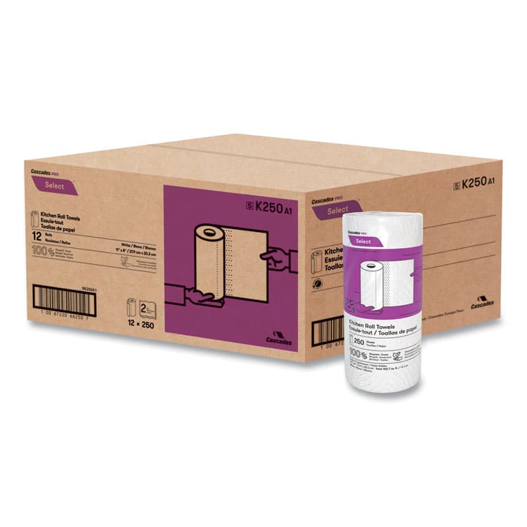 CASCADES TISSUE GROUP Select Kitchen Roll Towels, 2-Ply, 8 x 11, 250/Roll, 12/Carton (CSDK250)