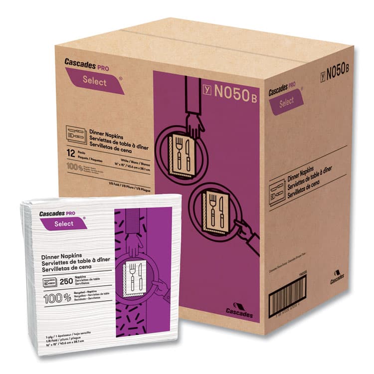 CASCADES TISSUE GROUP Select Dinner Napkins, 1-Ply, 16 x 15, White, 250/Pack, 12/Carton (CSDN050)