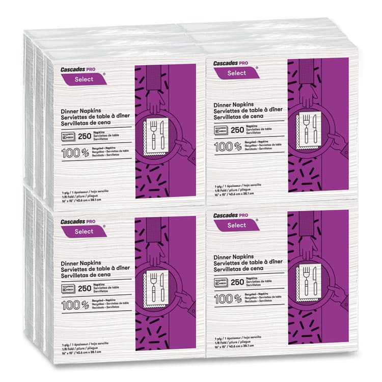 CASCADES TISSUE GROUP Select Dinner Napkins, 1-Ply, 16 x 15, White, 250/Pack, 12/Carton (CSDN050) thumbnail 4