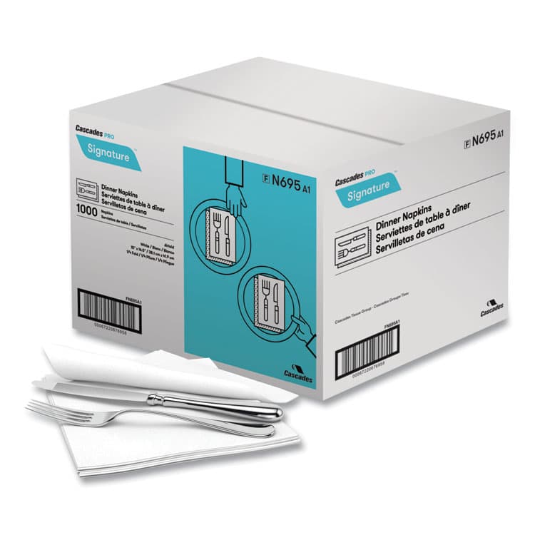 CASCADES TISSUE GROUP Signature Airlaid Dinner Napkins/Guest Hand Towels, 1-Ply, 15 x 16.5, White, 1,000/Carton (CSDN695)