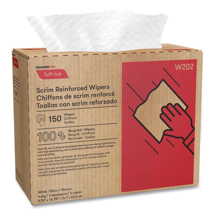 CASCADES TISSUE GROUP Tuff-Job Scrim Reinforced Wipers, 4-Ply, 9.75 x 16.75, White, 150/Box, 6 Box/Carton (CSDW202) thumbnail 2