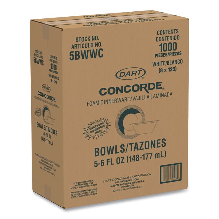 DART Concorde Non-Laminated Foam Dinnerware, Bowl, 5 oz, White, 125/Pack, 8 Packs/Carton (DCC5BWWC) thumbnail 2