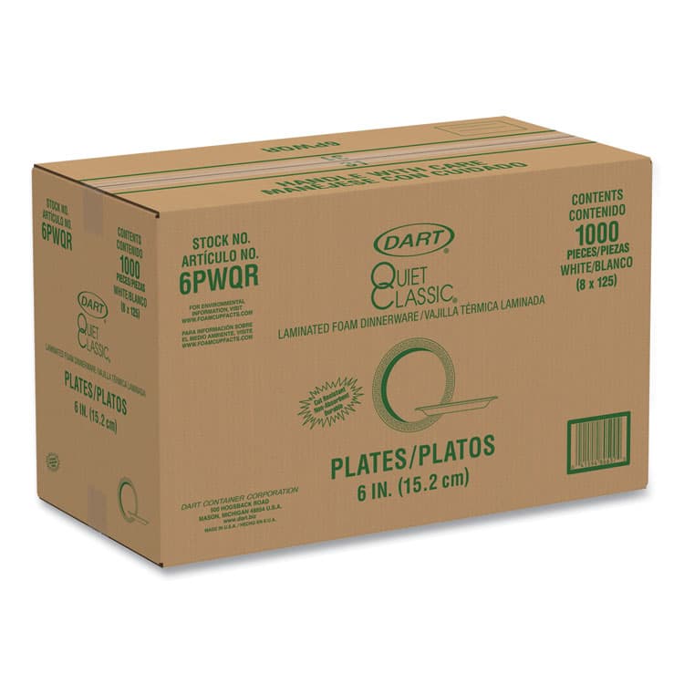 DART Quiet Classic Laminated Foam Dinnerware Plates, 6" dia, White, 125/Pack, 8 Packs/Carton (DCC6PWQR) thumbnail 2