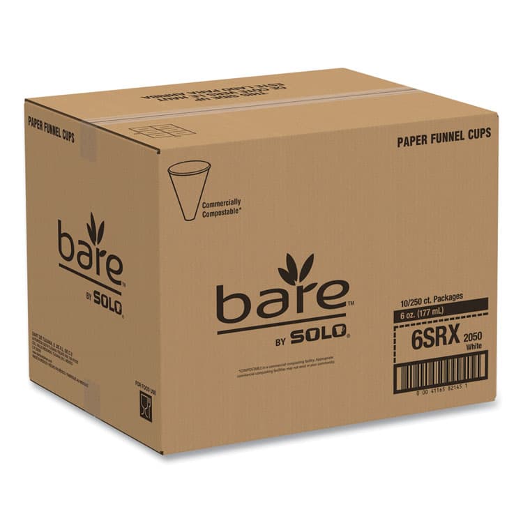 DART Bare Eco-Forward Treated Paper Funnel Cups, ProPlanet Seal, 6 oz, White, 250/Bag, 10/Carton (SCC6SRX) thumbnail 3