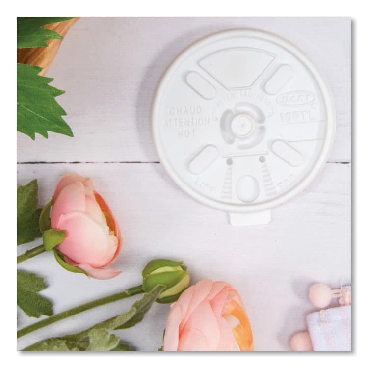 DART Lift n' Lock Plastic Hot Cup Lids, Fits 10 oz Hot Cups, White, 1,000/Carton (DCC10FTL) thumbnail 4