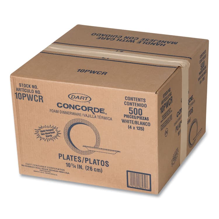DART Concorde Foam Plate, 10.25" dia, White, 125/Pack, 4 Packs/Carton (DCC10PWCR) thumbnail 2