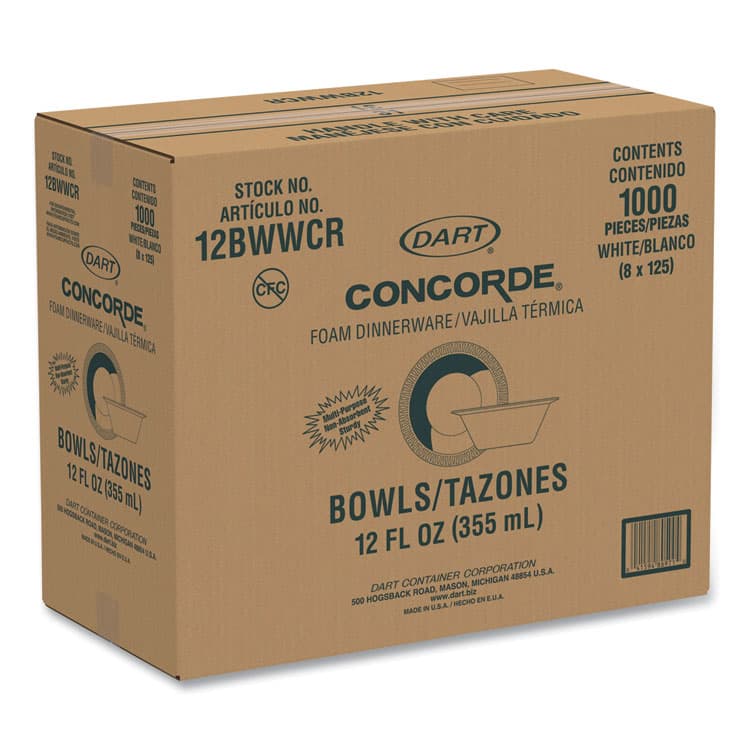 DART Concorde Foam Bowl, 10, 12 oz, White, 125/Pack, 8 Packs/Carton (DCC12BWWCR) thumbnail 2