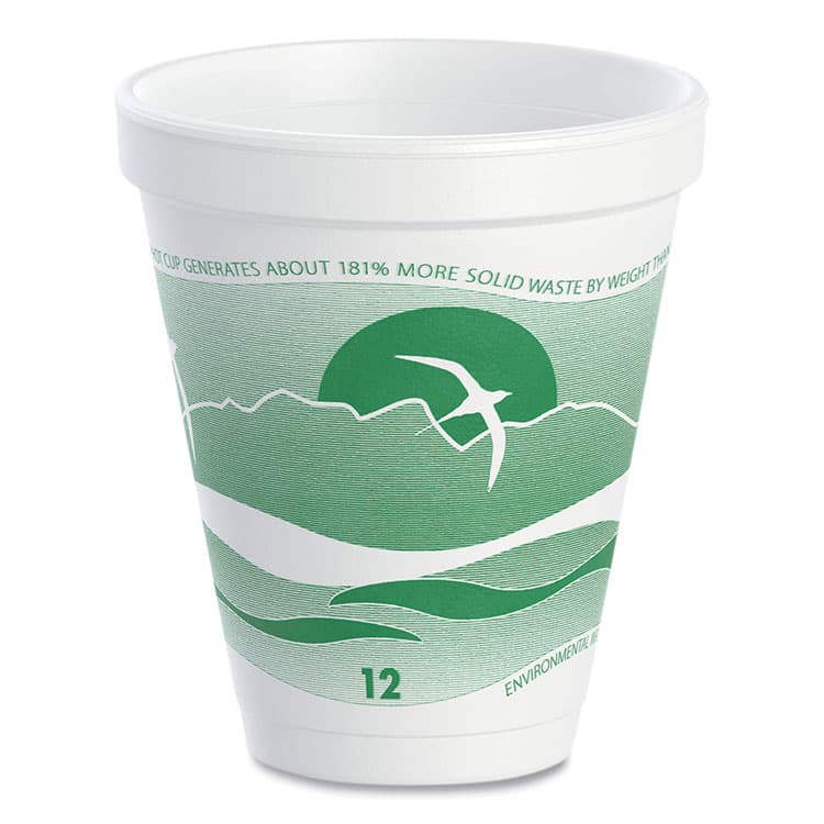 DART Horizon Hot/Cold Foam Drinking Cups, 12 oz, White/Green, 25/Bag, 40 Bags/Carton (DCC12J16H)
