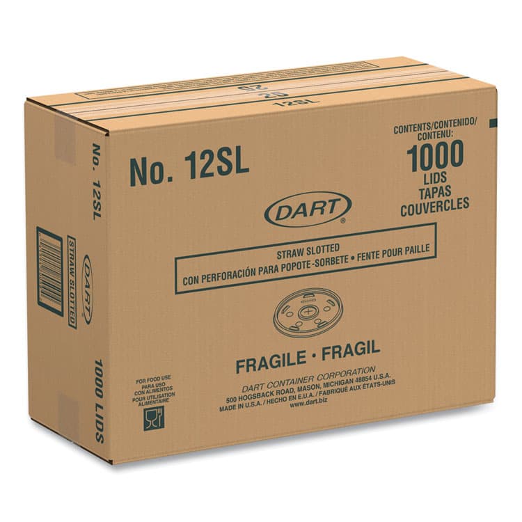 DART Plastic Lids for Foam Cups/Bowls/Containers, Flat with Straw Slot, Fits 6 oz to 14 oz, Translucent, 100/Pack, 10 Packs/Carton (DCC12SL) thumbnail 2