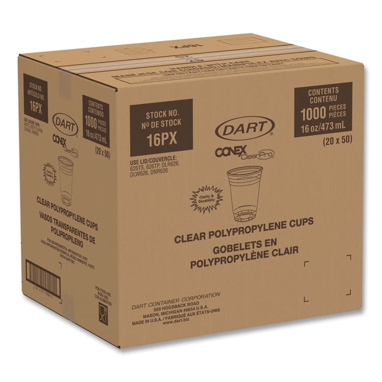 DART Conex ClearPro Plastic Cold Cups, 16 oz, Clear, 50/Pack, 20 Packs/Carton (DCC16PX) thumbnail 2