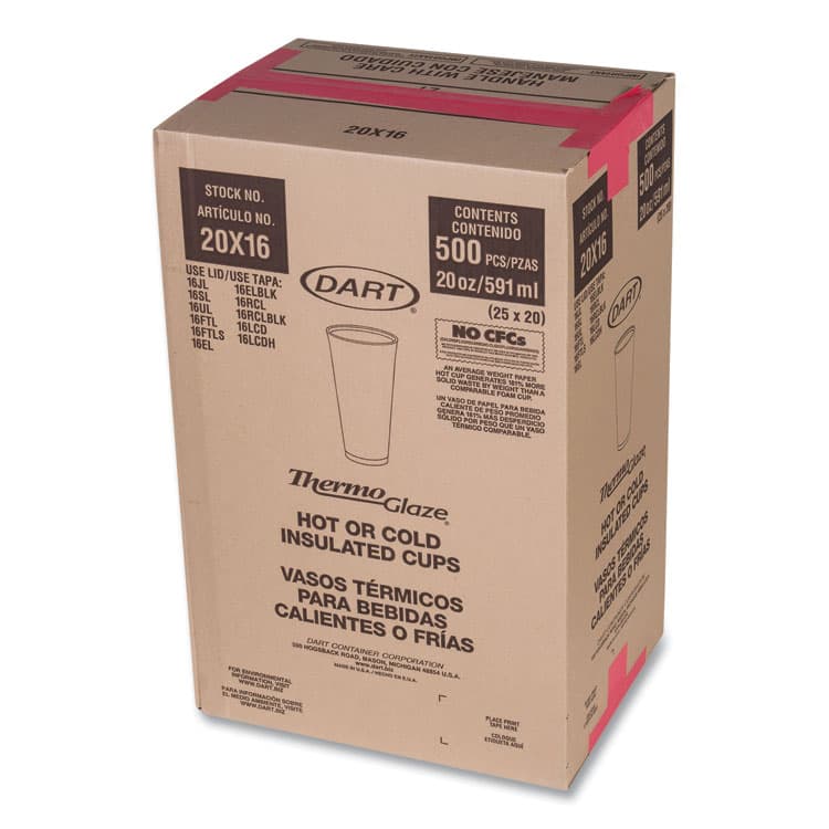 DART Cafe G Foam Hot/Cold Cups, 20 oz, Brown/Red/White, 20/Pack (DCC20X16GPK) thumbnail 2