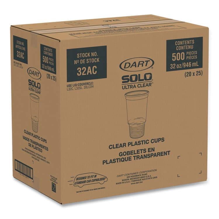 DART Ultra Clear Pedestal PET Cups, 32 oz, Plastic, Clear, 25/Bag, 20 Bags/Carton (DCC32AC) thumbnail 2