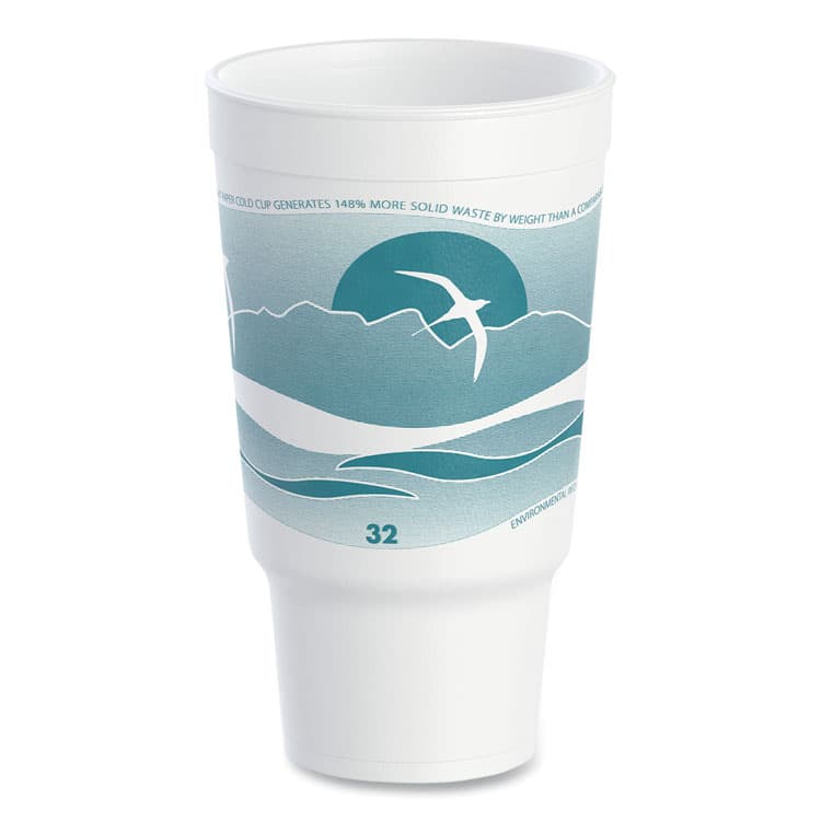 DART Horizon Hot/Cold Foam Drinking Cups, 32 oz, White/Teal, 16/Bag, 25 Bags/Carton (DCC32AJ20H)