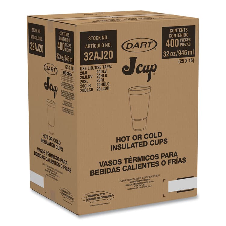 DART Horizon Hot/Cold Foam Drinking Cups, 32 oz, White/Teal, 16/Bag, 25 Bags/Carton (DCC32AJ20H) thumbnail 2