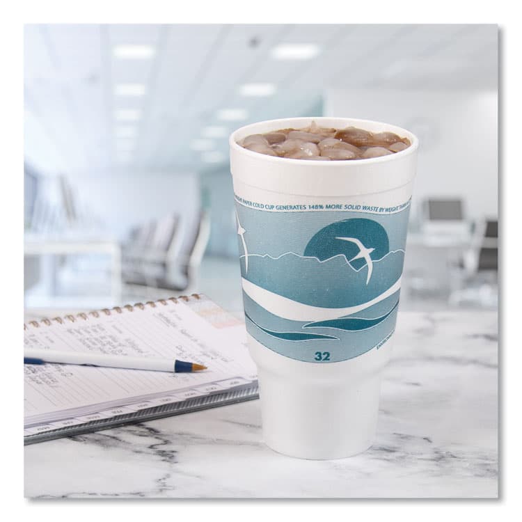 DART Horizon Hot/Cold Foam Drinking Cups, 32 oz, White/Teal, 16/Bag, 25 Bags/Carton (DCC32AJ20H) thumbnail 4