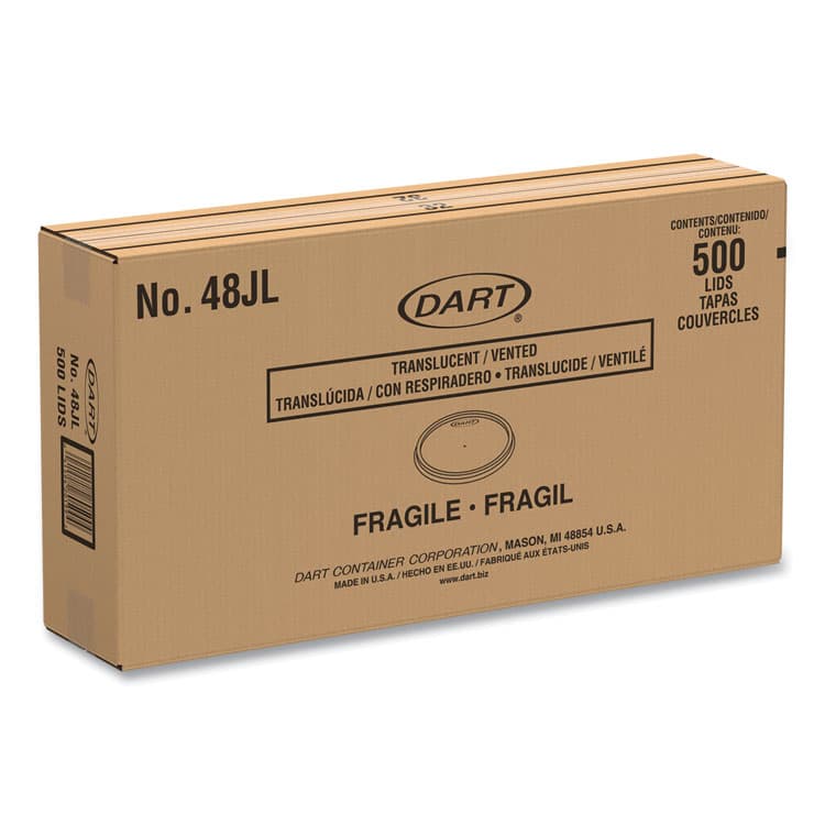 DART Plastic Lids for Foam Containers, Flat, Vented, Fits 24 oz to 32 oz, Translucent, 100/Pack, 5 Packs/Carton (DCC48JL) thumbnail 2