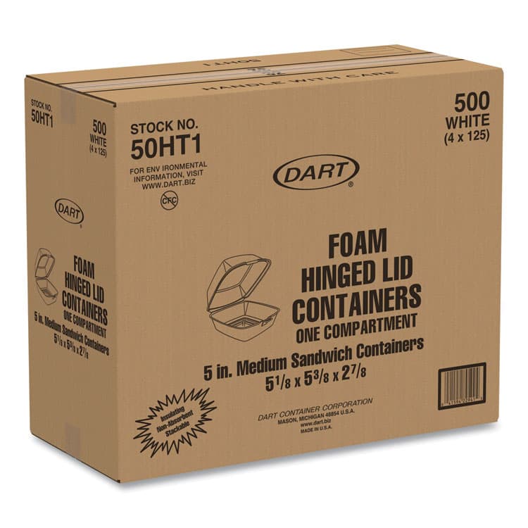 DART Foam Hinged Lid Containers, 5.38 x 5.5 x 2.88, White, 500/Carton (DCC50HT1) thumbnail 2