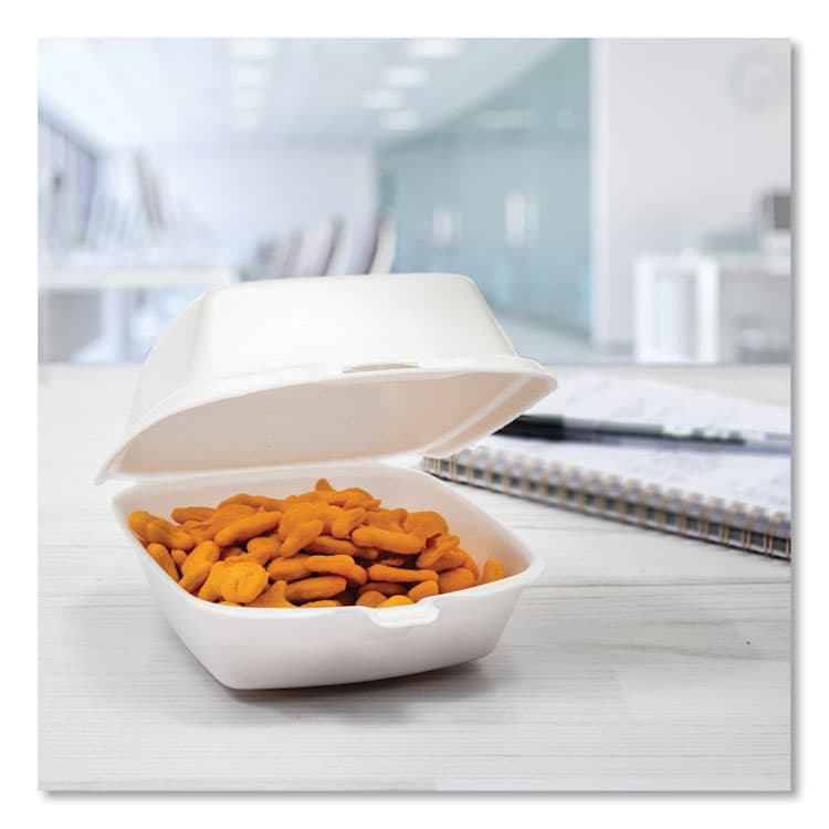 DART Foam Hinged Lid Containers, 5.38 x 5.5 x 2.88, White, 500/Carton (DCC50HT1) thumbnail 4