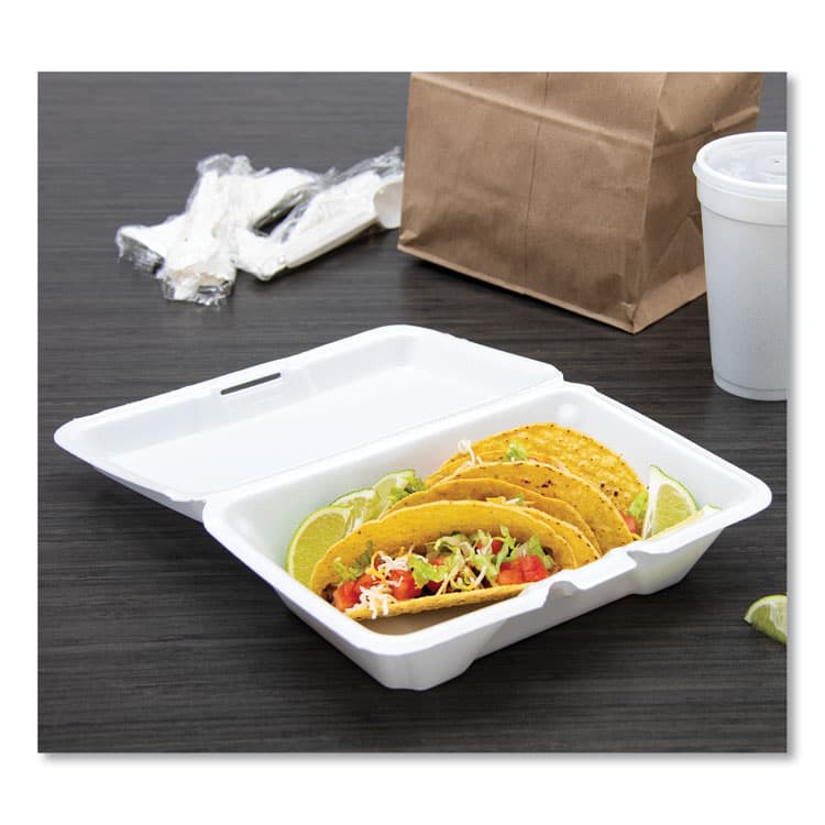 DART Foam Hinged Lid Containers, 6.4 x 9.3 x 2.9, White, 100/Pack, 2 Packs/Carton (DCC205HT1) thumbnail 4
