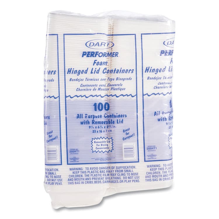 DART Foam Hinged Lid Containers, 6.4 x 9.3 x 2.9, White, 100/Pack, 2 Packs/Carton (DCC205HT1) thumbnail 3