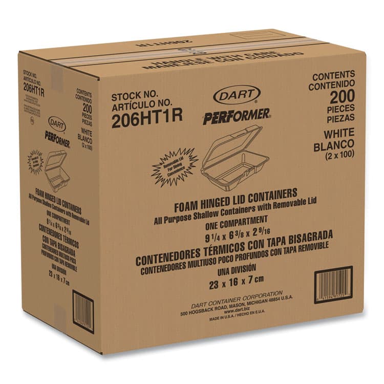 DART Foam Hinged Lid Containers, 6.4 x 9.3 x 2.6, White, 200/Carton (DCC206HT1R) thumbnail 2