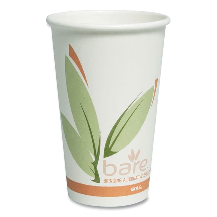 DART Bare Eco-Forward Recycled Content PCF Paper Hot Cups, ProPlanet Seal, 16 oz, Green/White/Beige, 1,000/Carton (SCC316RC)