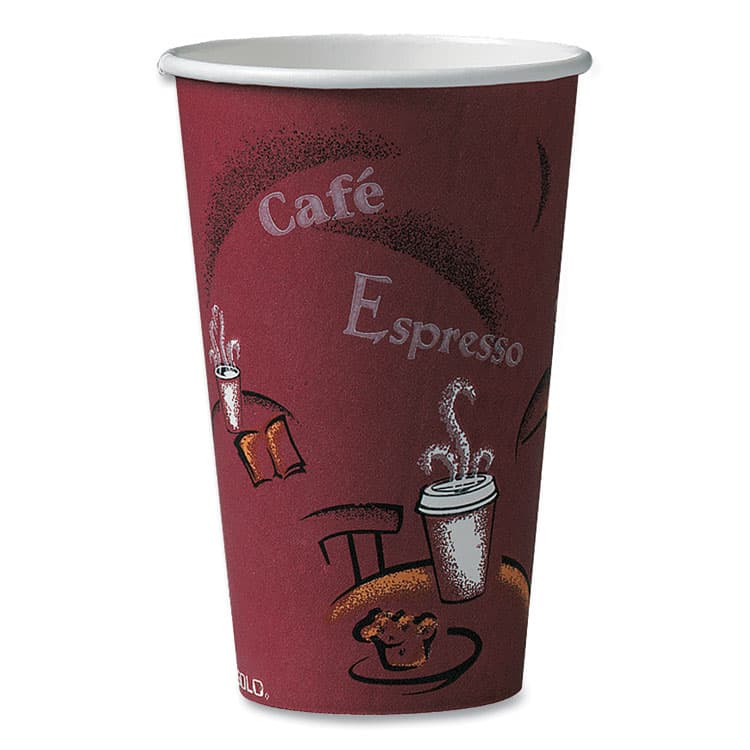 DART Paper Hot Drink Cups in Bistro Design, 16 oz, Maroon, 50/Pack (SCC316SIPK)