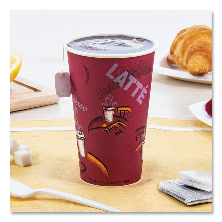 DART Paper Hot Drink Cups in Bistro Design, 16 oz, Maroon, 50/Pack (SCC316SIPK) thumbnail 4