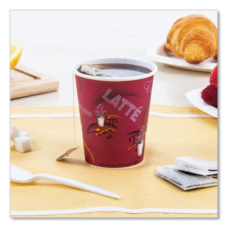 DART Paper Hot Drink Cups in Bistro Design, 10 oz, Maroon, 50/Pack (SCC370SIPK) thumbnail 4