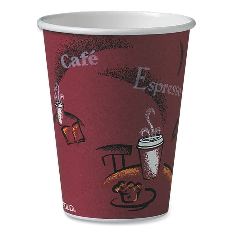 DART Paper Hot Drink Cups in Bistro Design, 12 oz, Maroon, 50/Pack (SCC412SINPK)