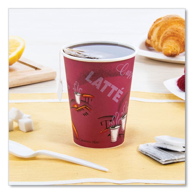 DART Paper Hot Drink Cups in Bistro Design, 12 oz, Maroon, 50/Pack (SCC412SINPK) thumbnail 4