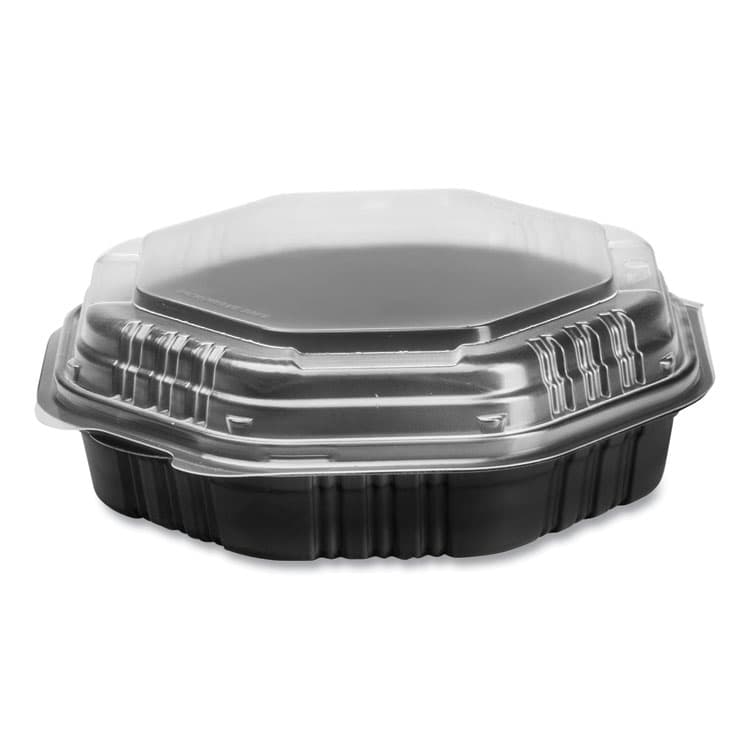 DART OctaView Hinged-Lid Hot Food Containers, 31 oz, 9.55 x 9.1 x 3, Black/Clear, Plastic, 100/Carton (SCC809011PP94)