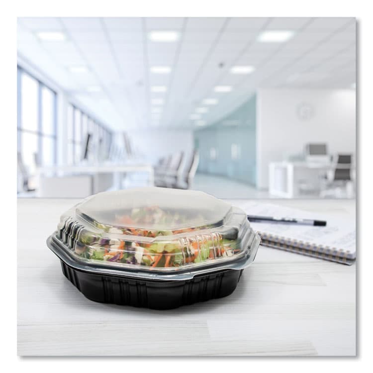 DART OctaView Hinged-Lid Hot Food Containers, 31 oz, 9.55 x 9.1 x 3, Black/Clear, Plastic, 100/Carton (SCC809011PP94) thumbnail 4