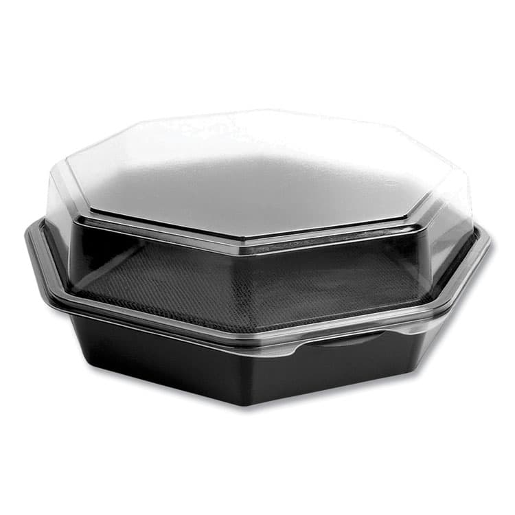 DART OctaView Hinged-Lid Cold Food Containers, 42 oz, 9.57" x 9.2" x 3.2", Black/Clear, Plastic, 100/Carton (SCC864056AP94)