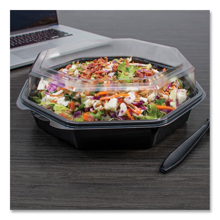 DART OctaView Hinged-Lid Cold Food Containers, 42 oz, 9.57" x 9.2" x 3.2", Black/Clear, Plastic, 100/Carton (SCC864056AP94) thumbnail 3