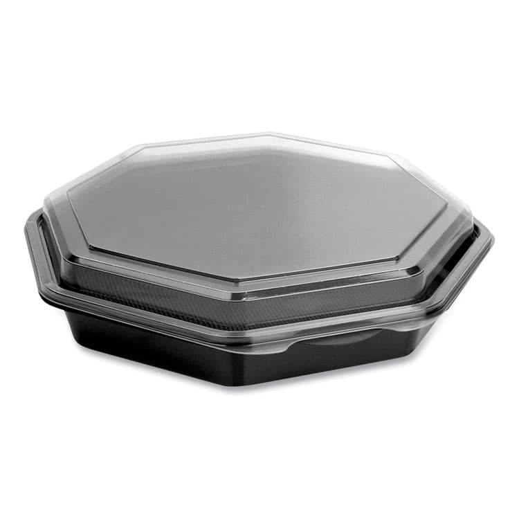 DART OctaView Hinged-Lid Cold Food Containers, 9.2 x 9.6 x 2, Black/Clear, Plastic, 100/Carton (SCC864057AP94)
