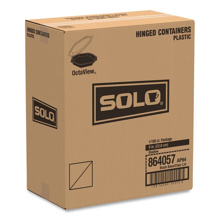 DART OctaView Hinged-Lid Cold Food Containers, 9.2 x 9.6 x 2, Black/Clear, Plastic, 100/Carton (SCC864057AP94) thumbnail 2