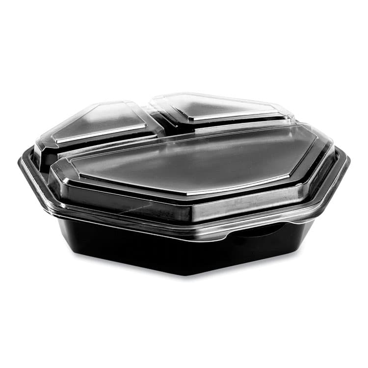 DART OctaView Hinged-Lid Cold Food Containers, 3 Compartments, 36 oz, 9.57 x 9.2 x 2.4, Black/Clear, Plastic, 100/Carton (SCC864628PS94)