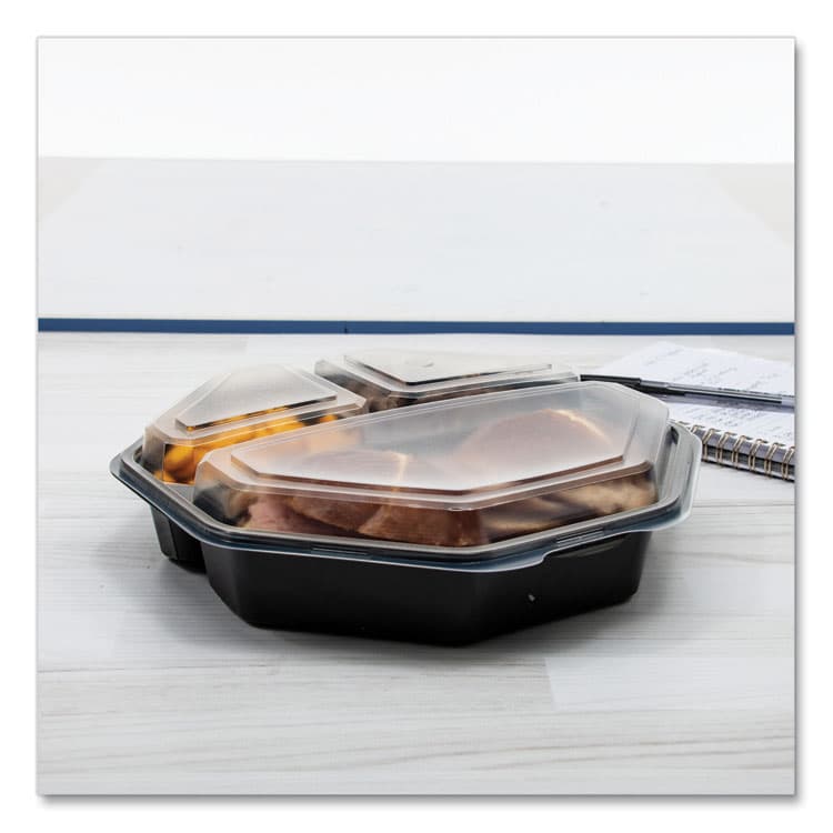 DART OctaView Hinged-Lid Cold Food Containers, 3 Compartments, 36 oz, 9.57 x 9.2 x 2.4, Black/Clear, Plastic, 100/Carton (SCC864628PS94) thumbnail 4